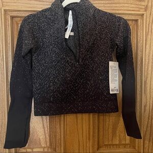 Lululemon Rest Less Cropped 1/2 Zip Black and White Speckled Seamless size 4